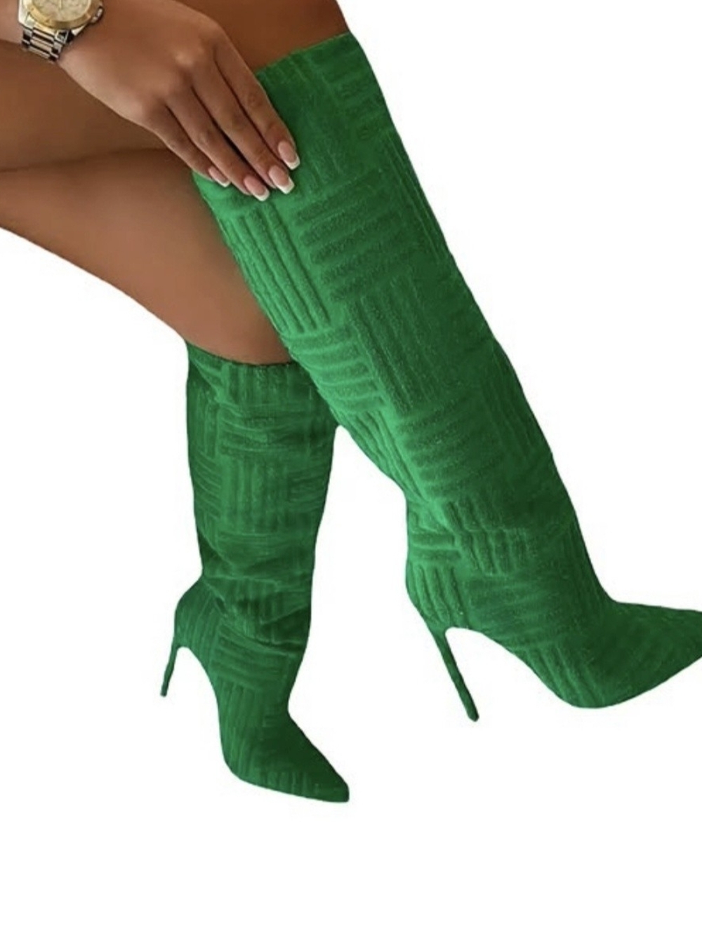 Green Heeled Boots Like New